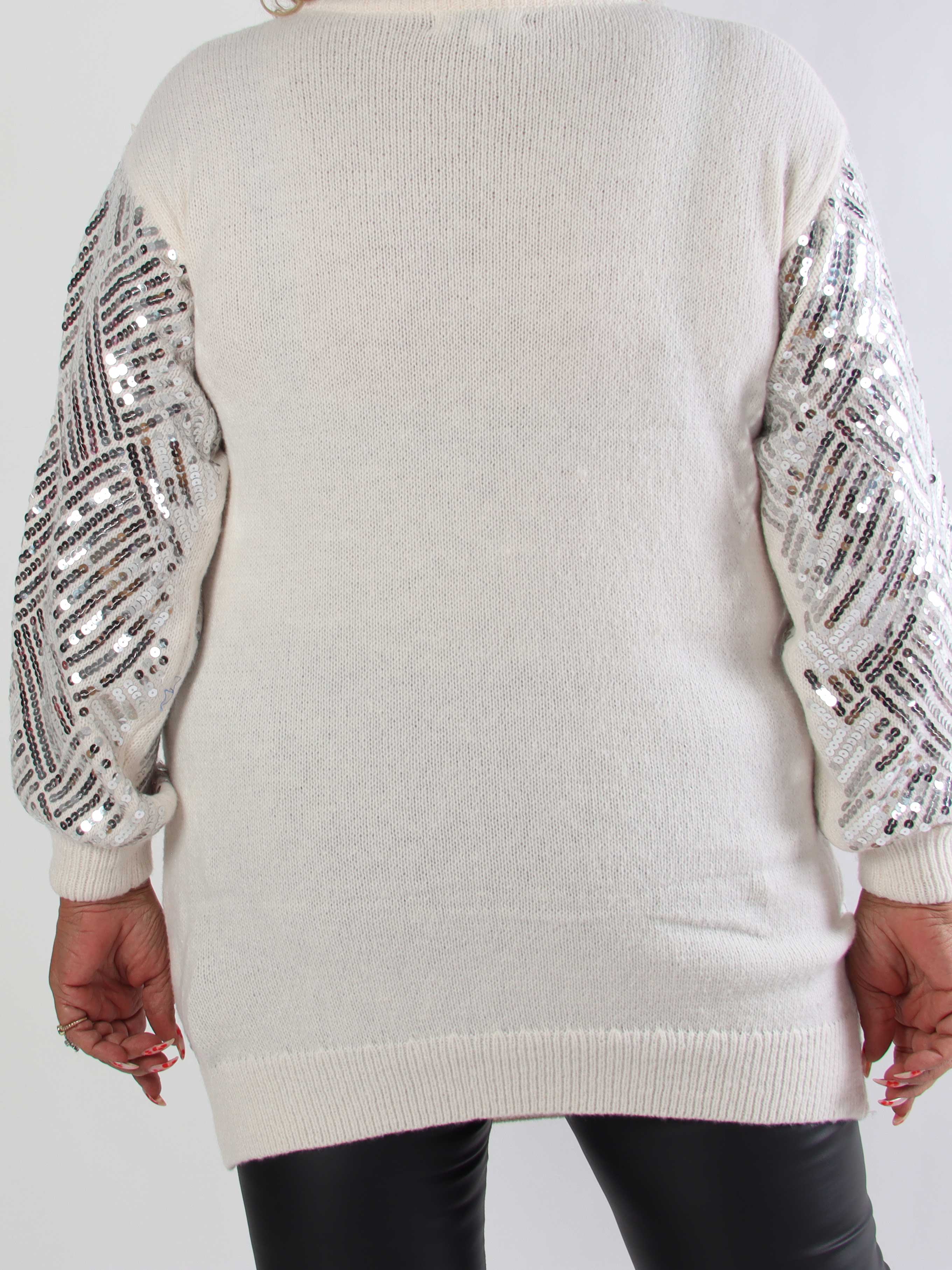 Astoria - Blød plus size strikbluse med fine pailletter på fronten